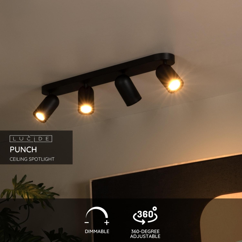 Lucide PUNCH - Stropné bodové svietidlo - 4xGU10 - Čierne